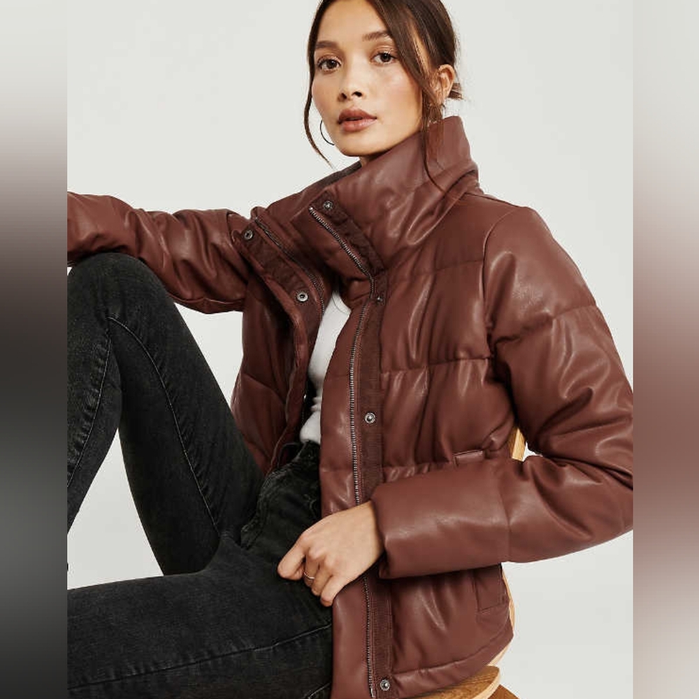 Abercrombie & Fitch Brown Puffer Leather Jacket